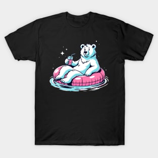 Pool Party White Bear Pink Float Novelty Funny Bear T-Shirt